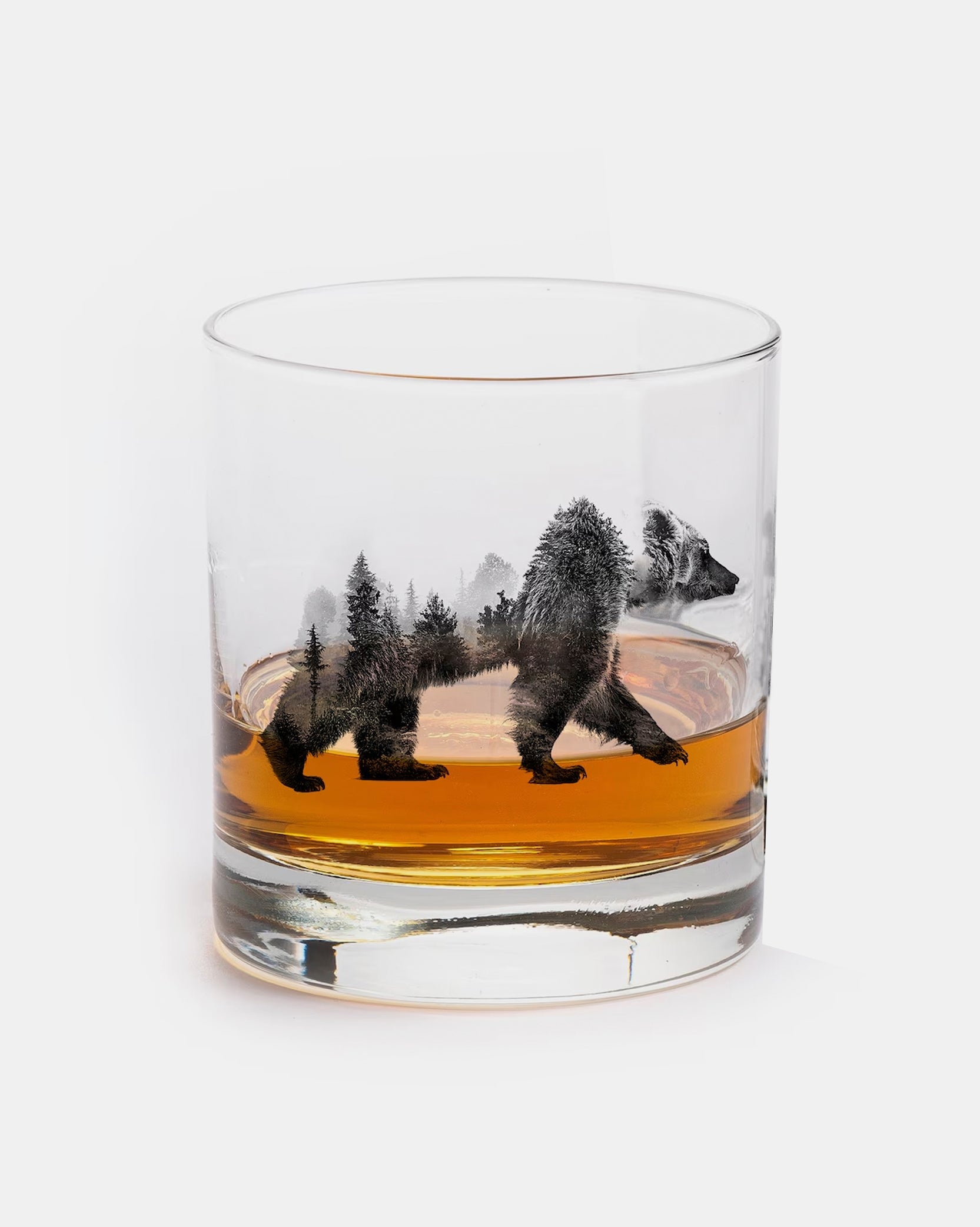 Double-Exposure Bear Single Whiskey Glass 1