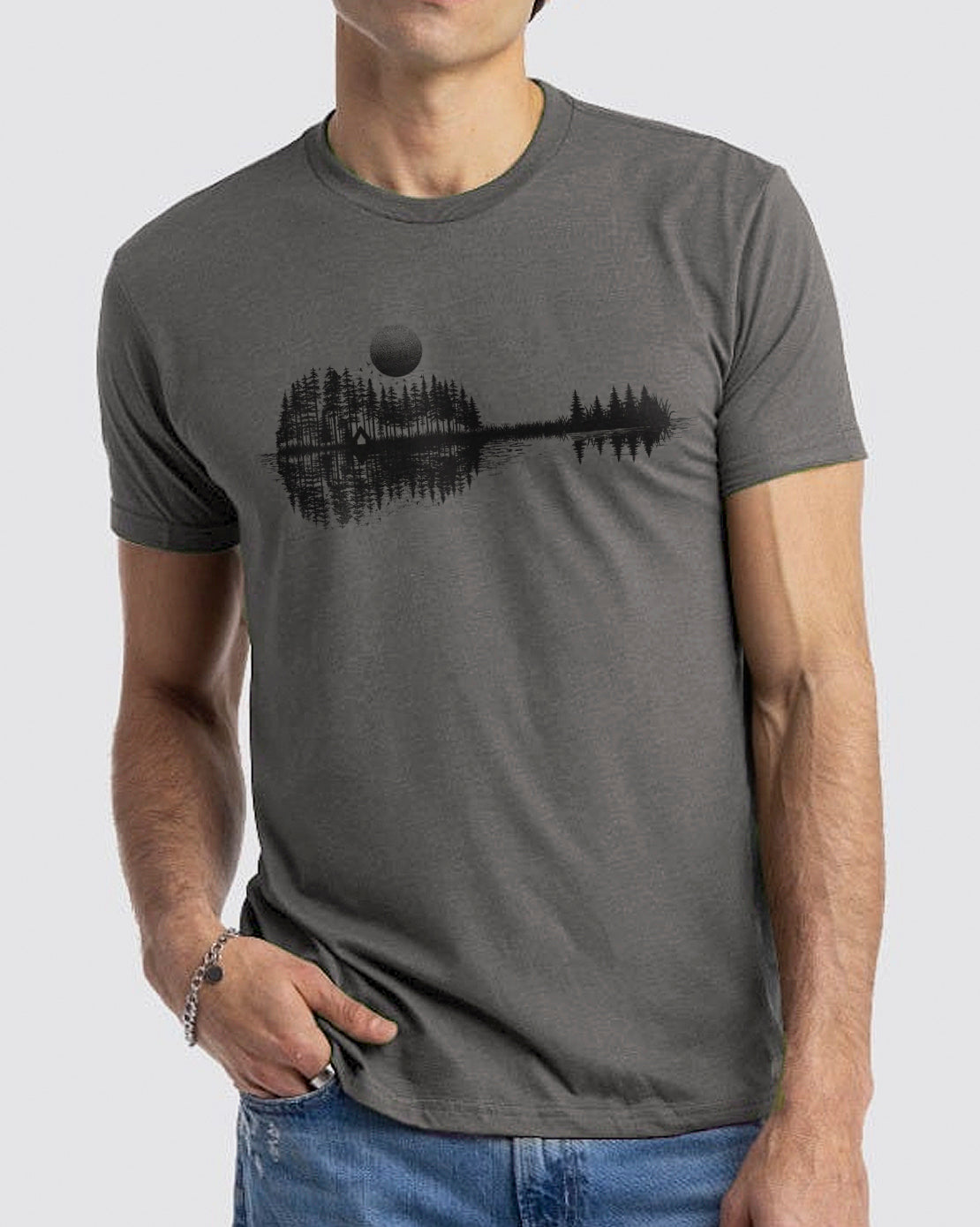 Men s Nature Guitar T Shirt Black Lantern