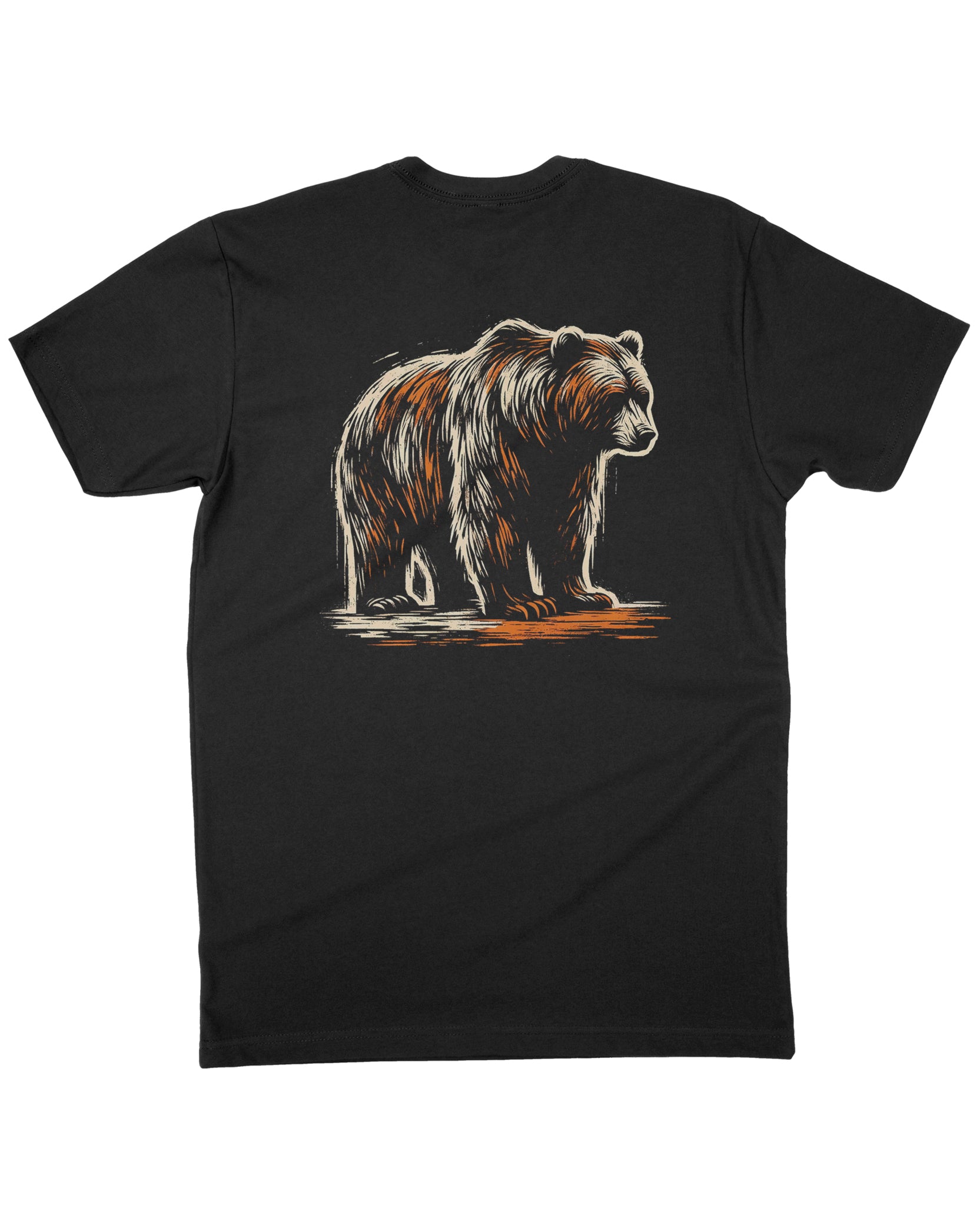 Mens Woodblock Bear T Shirt Black Lantern