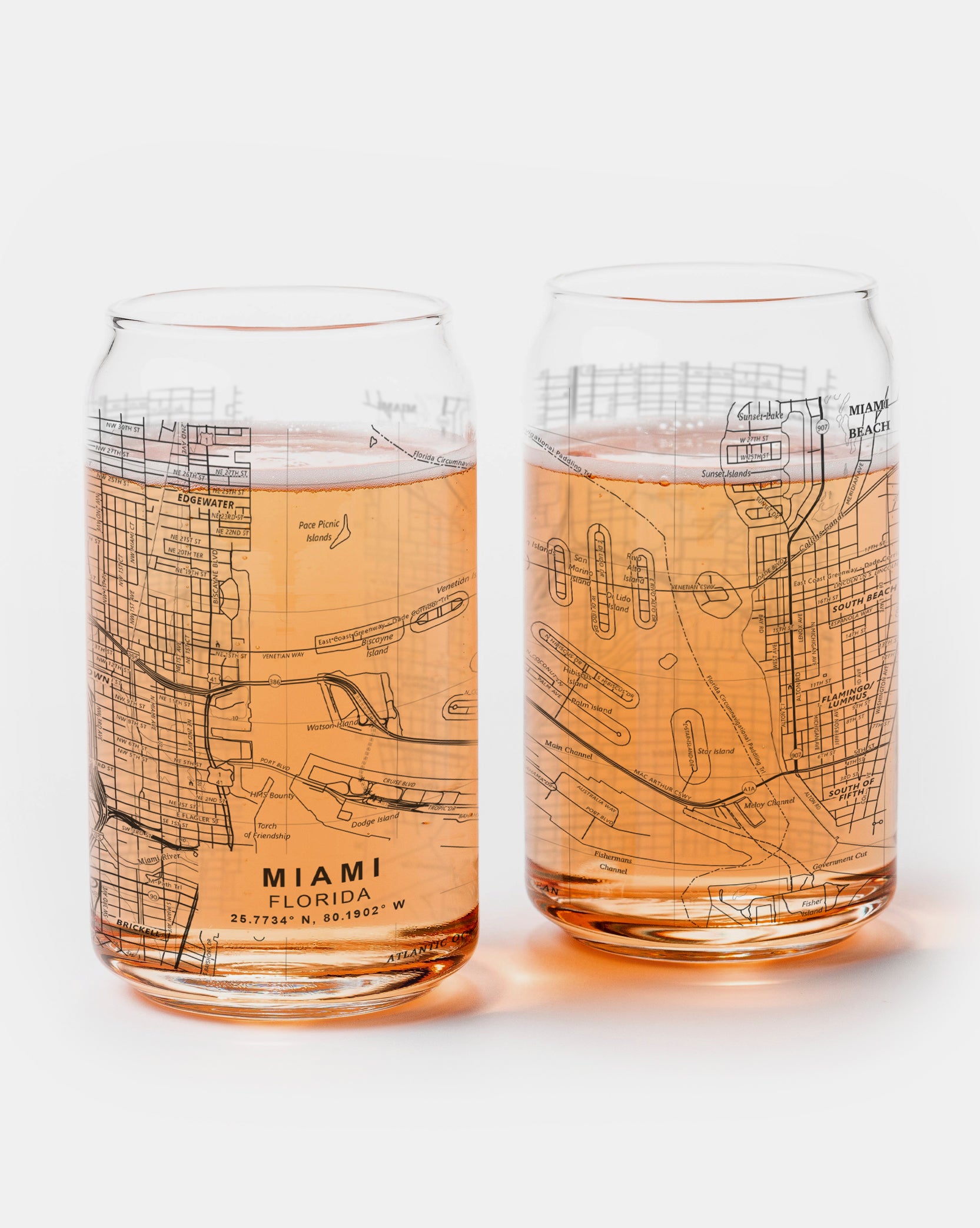 Miami Florida City Map Pint Glasses