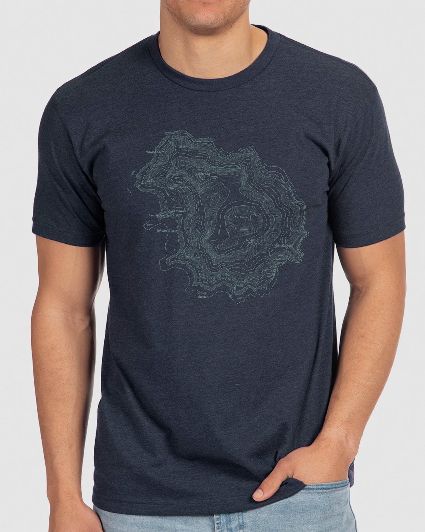 Mount Rainier Midnight Topographic T-Shirt 1